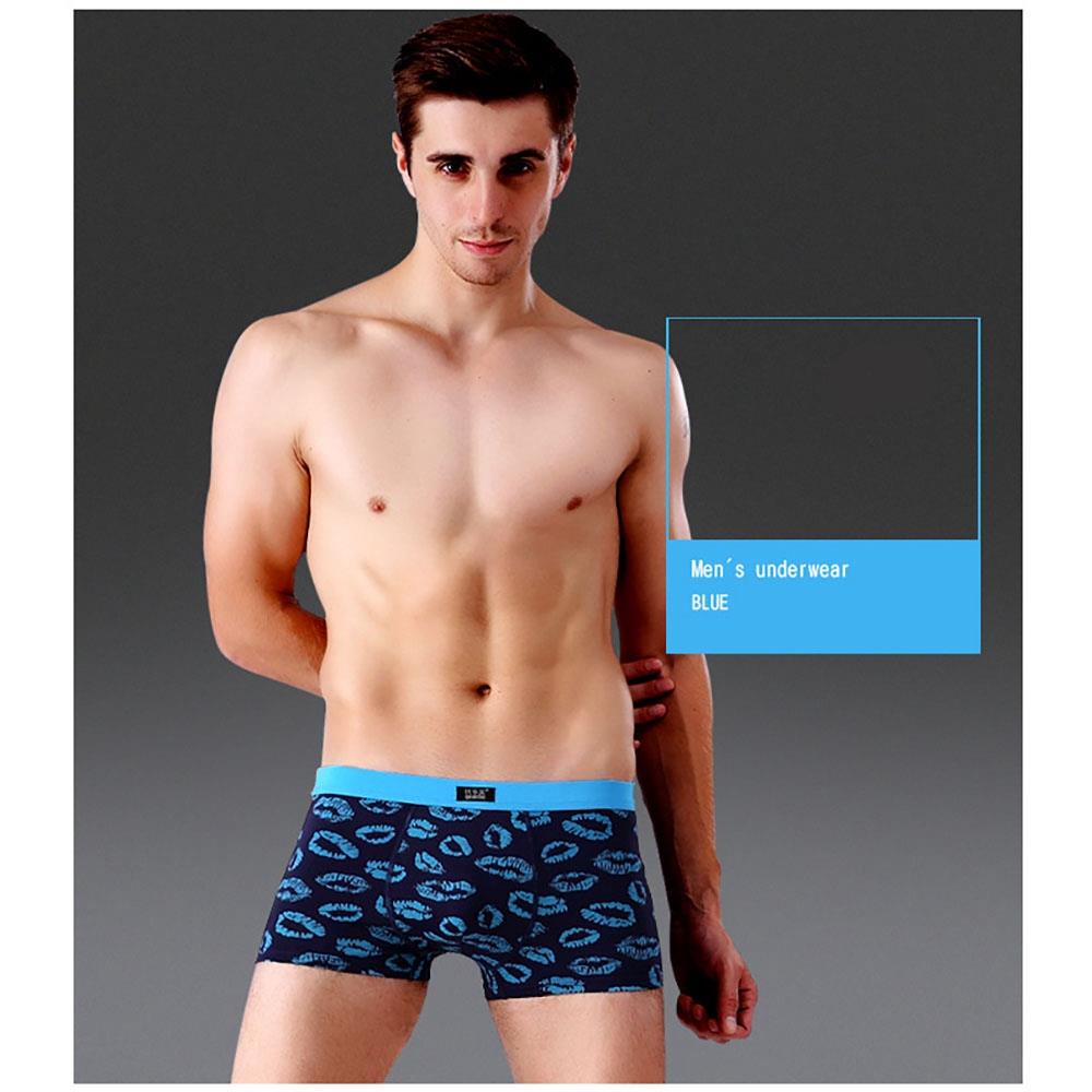 C806 Men Sexy Breathable U Convex Lips Pattern Elastic Boxers Underwear Size L - Blue