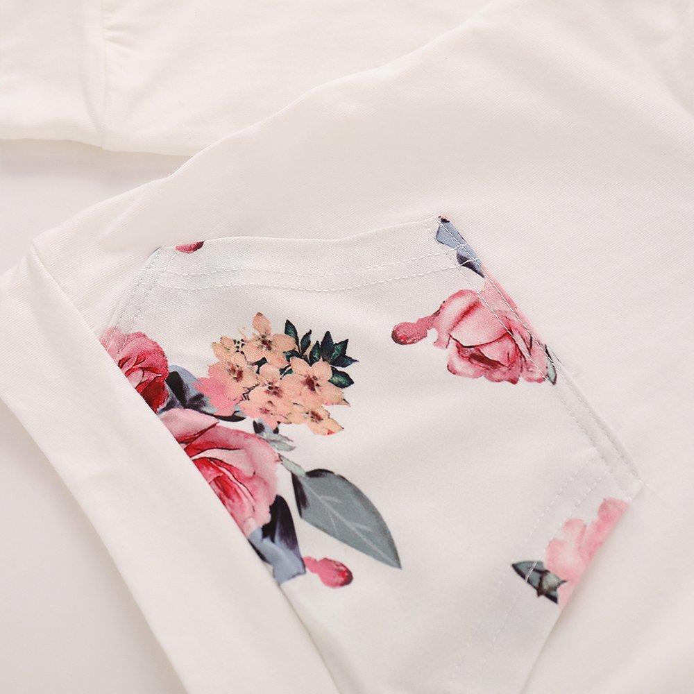 HZ6002 Kids Girls Pocket Printed Lycra Cotton Long-sleeve Hoodie + Trousers Two-piece Set Size 70 - White