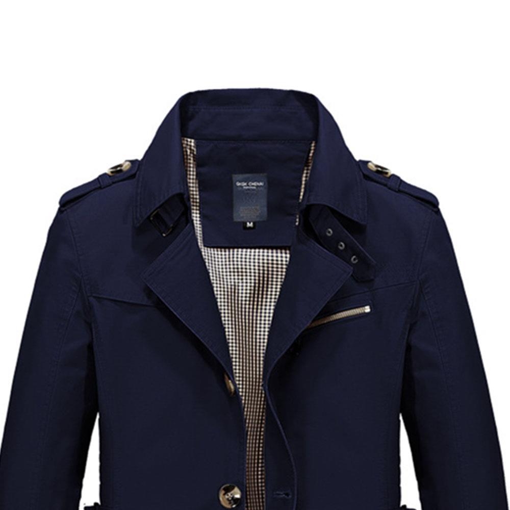 CA1306 Men's Autumn Winter Casual Windbreaker (Leisure Cotton Jackets Outerwear Trench Coat Size L) - Dark Blue