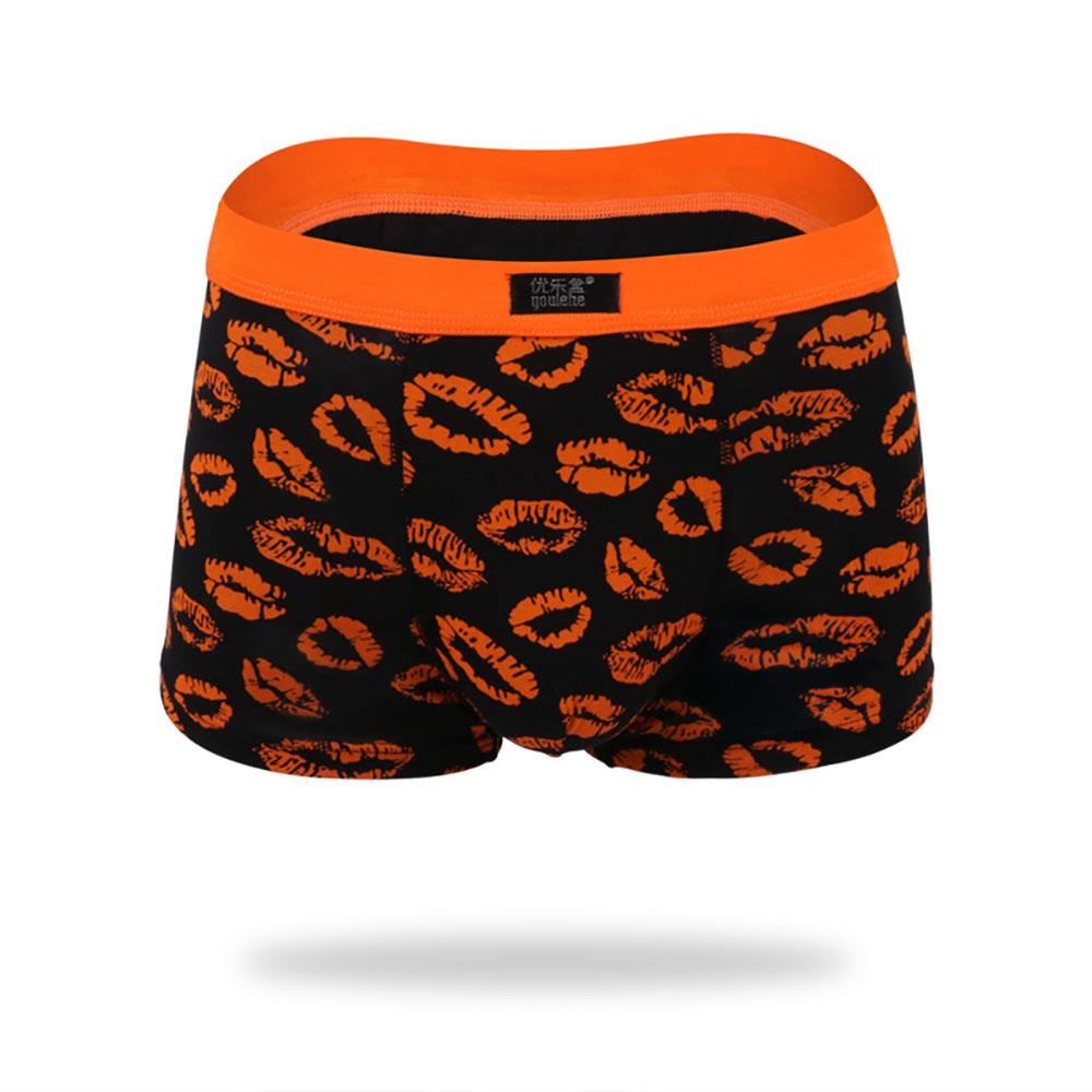 C806 Men Sexy Breathable U Convex Lips Pattern Elastic Boxers Underwear Size L - Orange