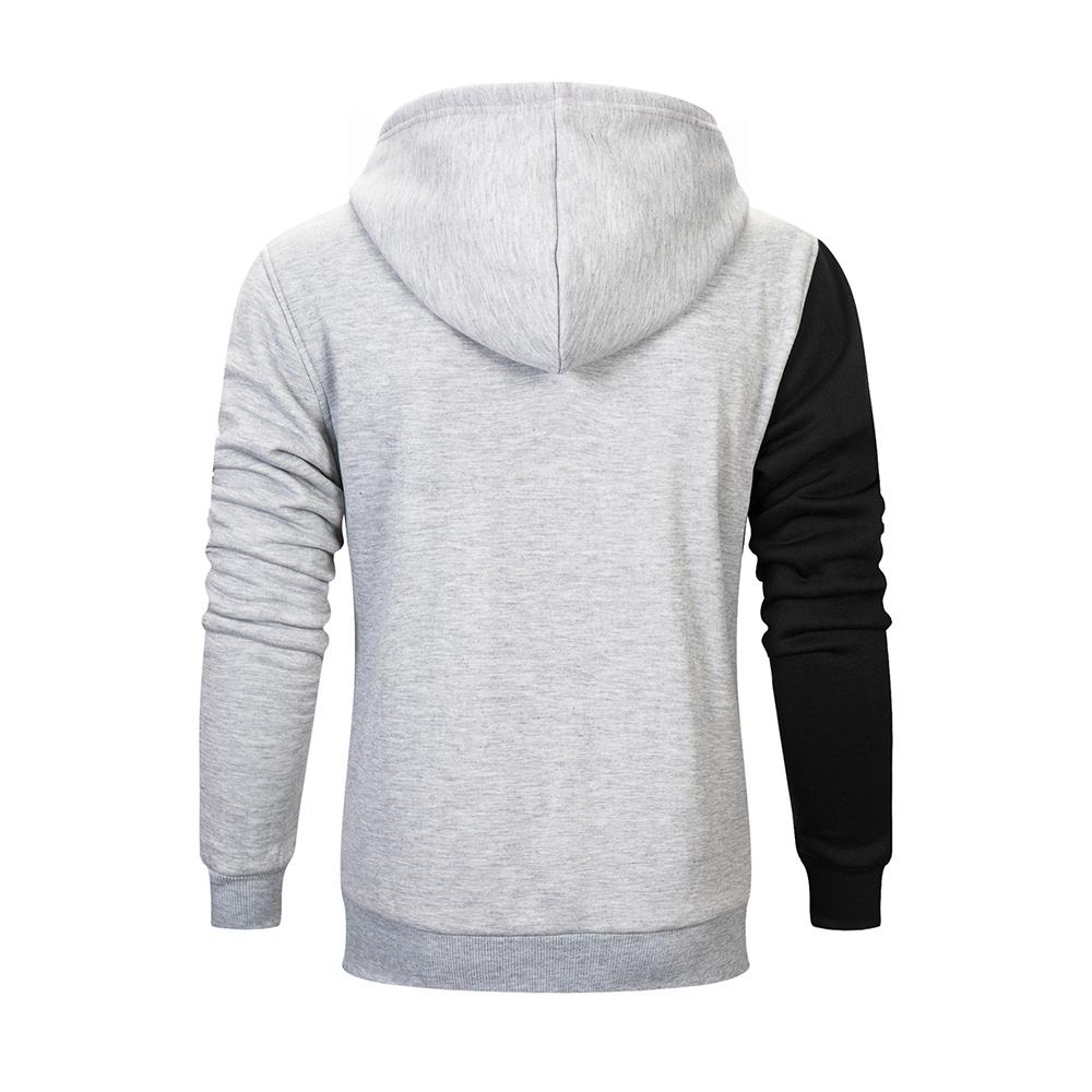WY37 Men's Autumn Winter Casual Irregular Hoodie (Color Block Letter Pattern Cotton Sweatshirt Size M) - Gray