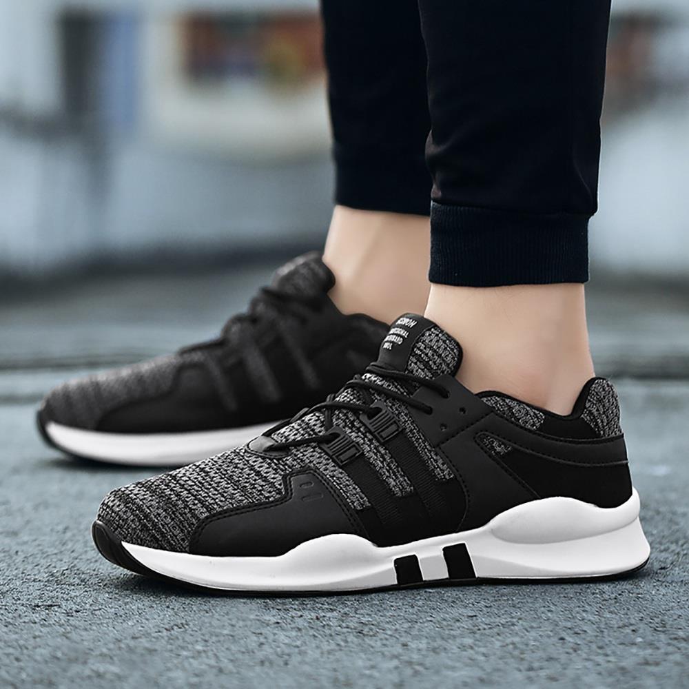 Men's Casual Outdoor Tennis Sneakers(Flying Woven Upper Running Shoes Size EU39.5) - Black and Gray