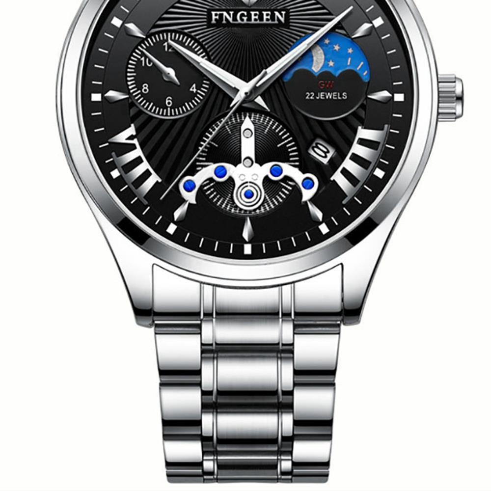 FNGEEN 5606 Men's Stainless Steel Watch Noctilucent Quartz Movement Water-resistant - White + Black