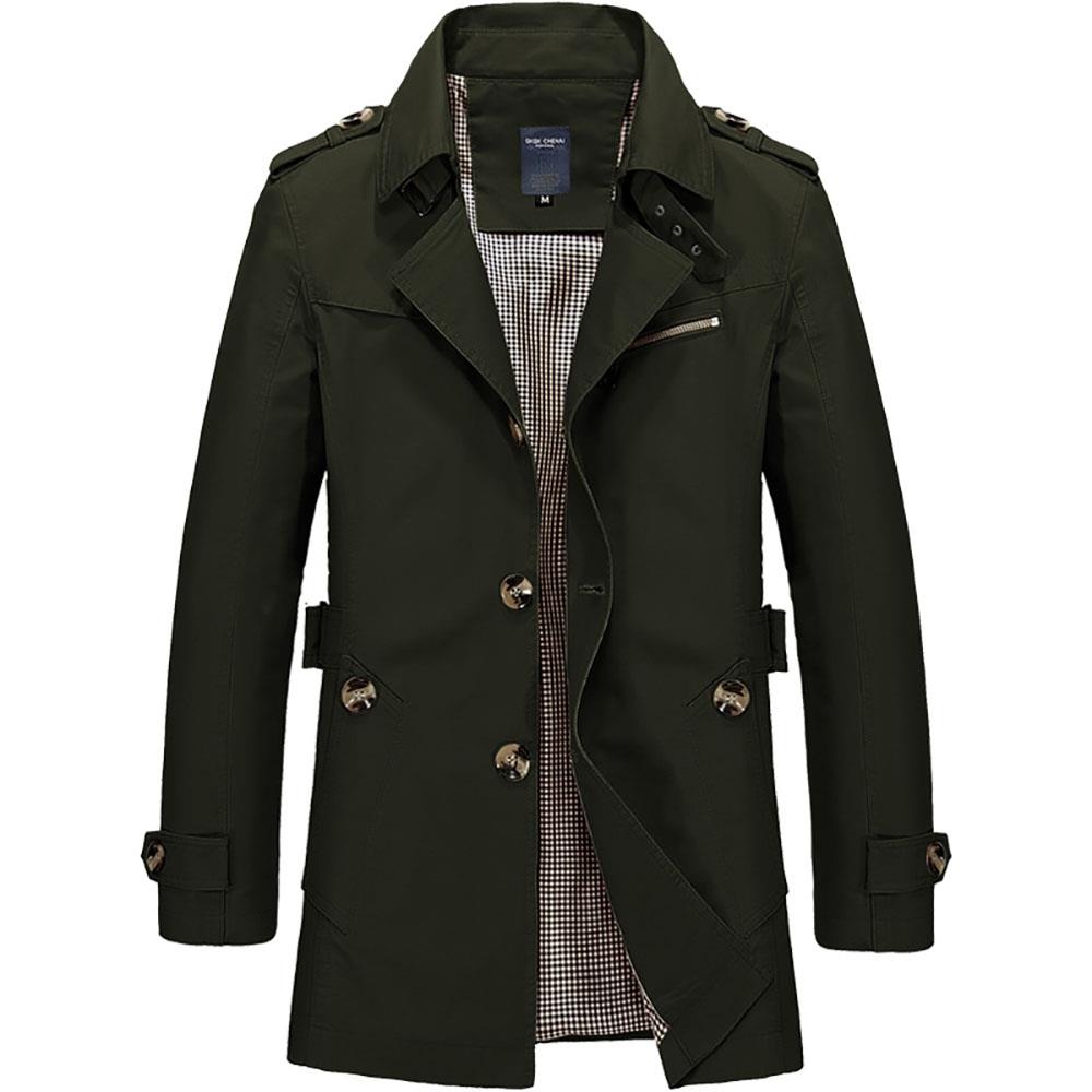 CA1306 Men's Autumn Winter Casual Windbreaker (Leisure Cotton Jackets Outerwear Trench Coat Size L) - Army Green