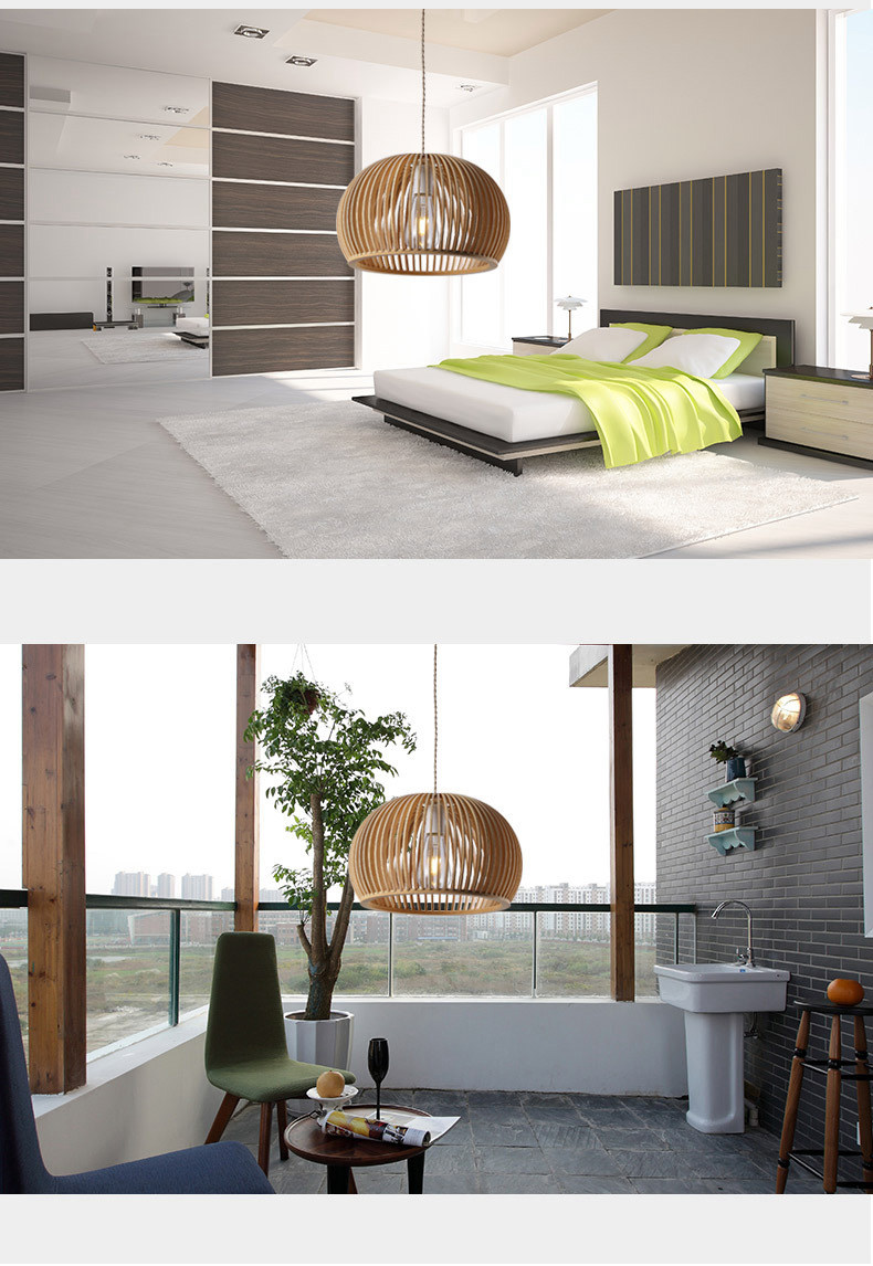 FUMAT Nordic Modern Pendant Light - Original Solid Wooden Round Hanging Lamp (Size 320mm)
