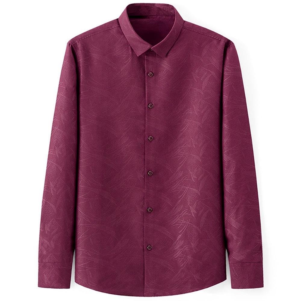 Men's Autumn Basic Business Stand Collar Shirt (Long Sleeve Slim Fit Cotton Size M) - Burgundy