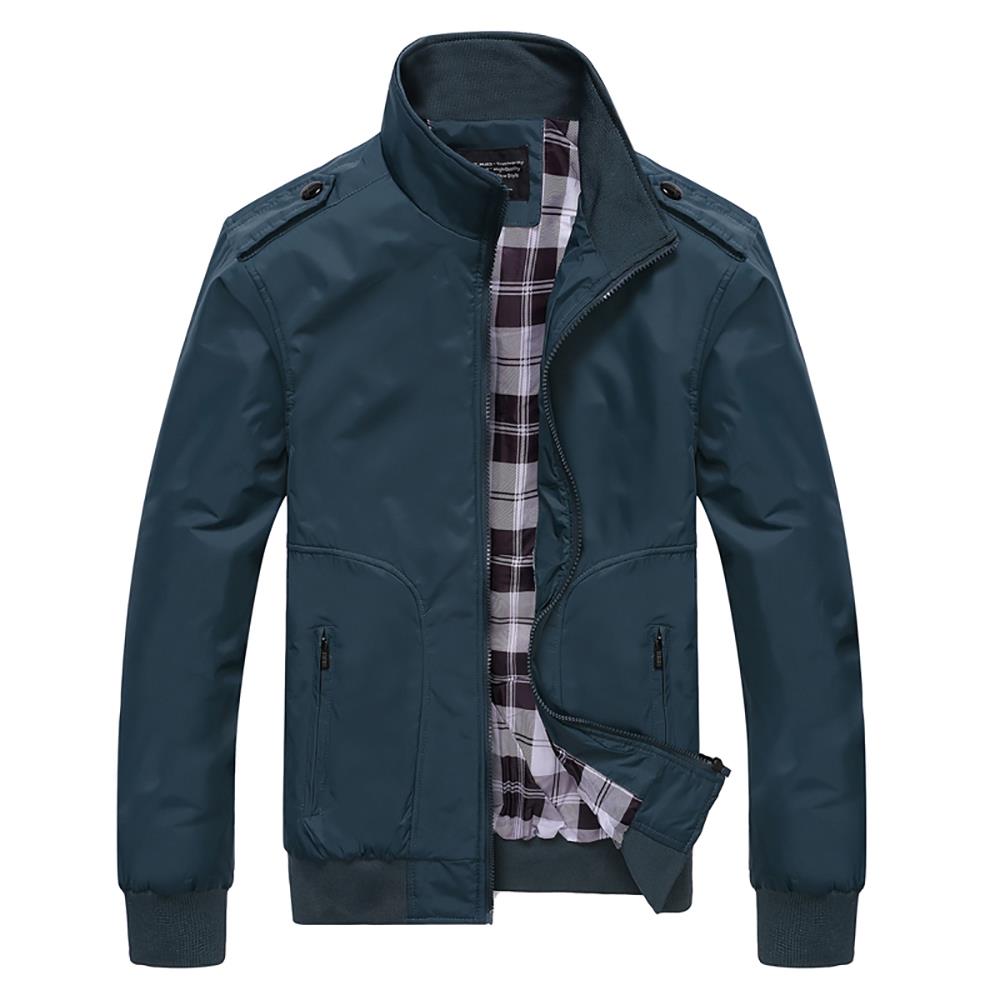 CA1235 Men's Autumn Winter Classic Casual Jacket (Standing Collar Tartan Pattern Polyester Coat Size M) - Dark Green
