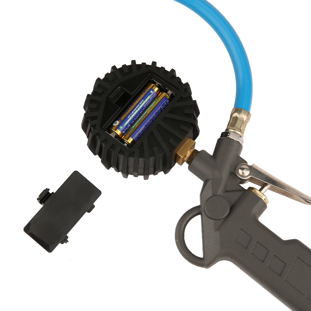 Air Tire Inflator Gun Digital Tire Pressure Gauge With Hose Connector Plug - Black + Blue