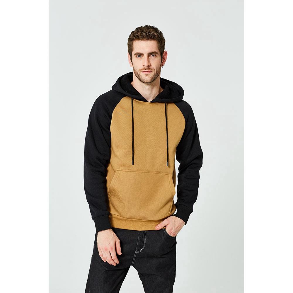 WY39 Men's Autumn Winter Raglan Hoodie (Color Block Breathable Size M) - Khaki