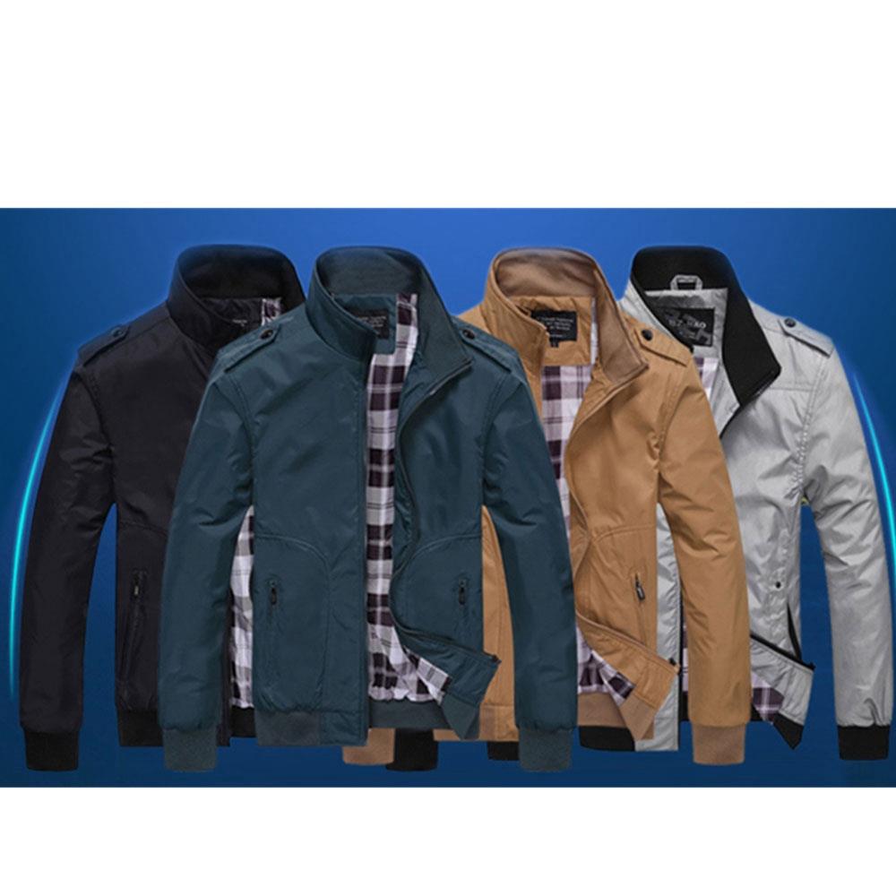 CA1235 Men's Autumn Winter Classic Casual Jacket (Standing Collar Tartan Pattern Polyester Coat Size M) - Black
