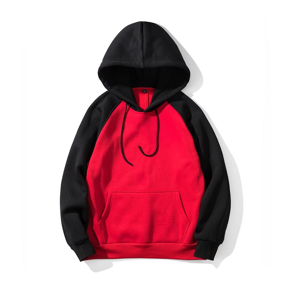 WY39 Men's Autumn Winter Raglan Hoodie (Color Block Breathable Size M) - Red