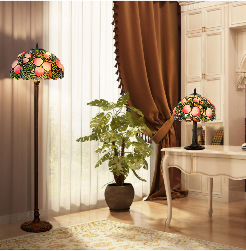 FUMAT Tiffany Style Stained Glass Handcrafted Floor Lamp - Romantic Ripe Grapes Design
