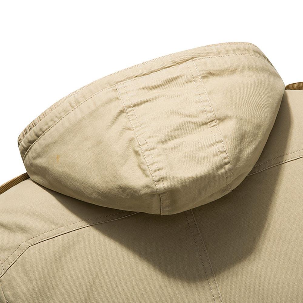 CAH8808 Men's Autumn And Winter Leisure Long Cotton Jacket (Thick Trench Coat Size L) - Light Khaki