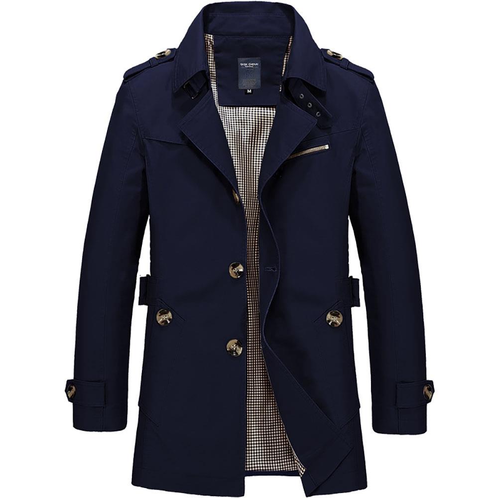 CA1306 Men's Autumn Winter Casual Windbreaker (Leisure Cotton Jackets Outerwear Trench Coat Size L) - Dark Blue