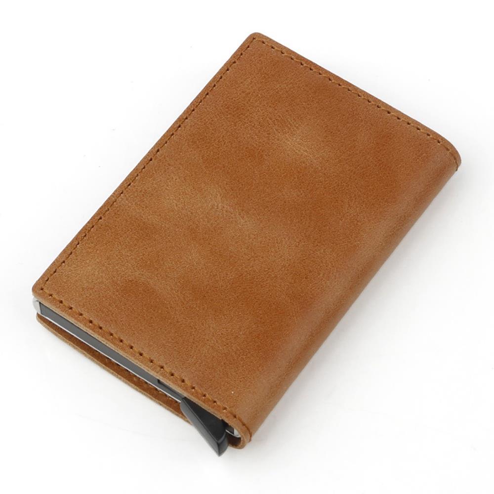 Men's Genuine Leather Push Card Wallet - Coffee