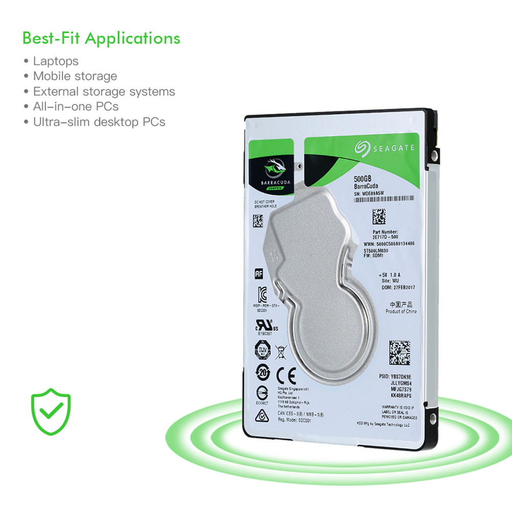 Seagate ST500LM030 500GB Notebook Internal Hard Disk Drive 2.5 Inch 7mm 5400RPM SATA 6Gb/s Interface 128MB Cache Memory - Silver