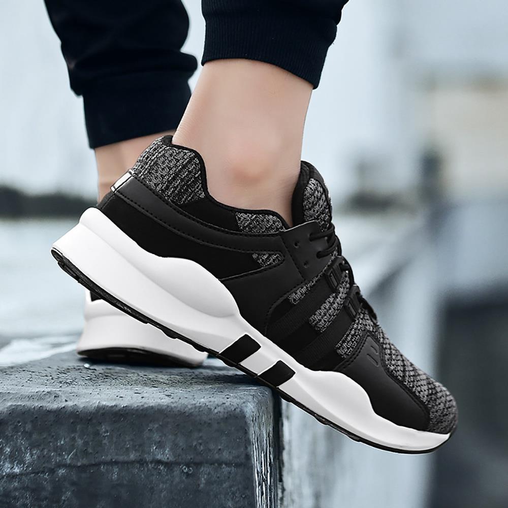 Men's Casual Outdoor Tennis Sneakers(Flying Woven Upper Running Shoes Size EU39.5) - Black and Gray