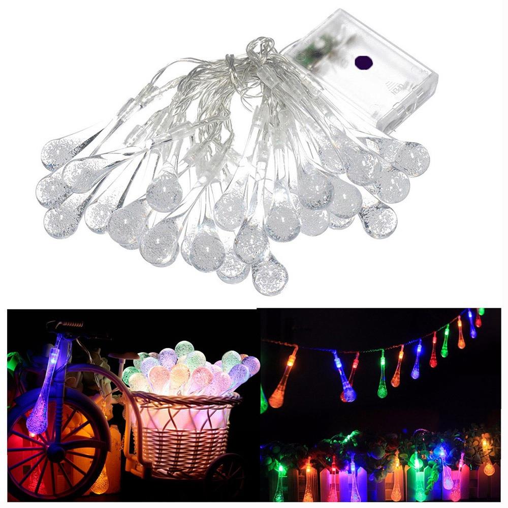 20PCS LED Water Drop Battery LED String Lights Holiday Christmas Party Garden Decoration Lights (2.2 Meters) - White