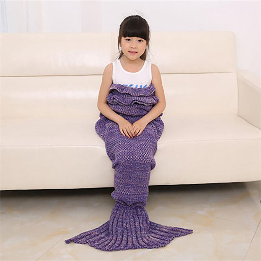 Children Mermaid Tail Blanket Fish Scales Knitting Soft Comfortable Blankets - Purple (Size 70*140cm)