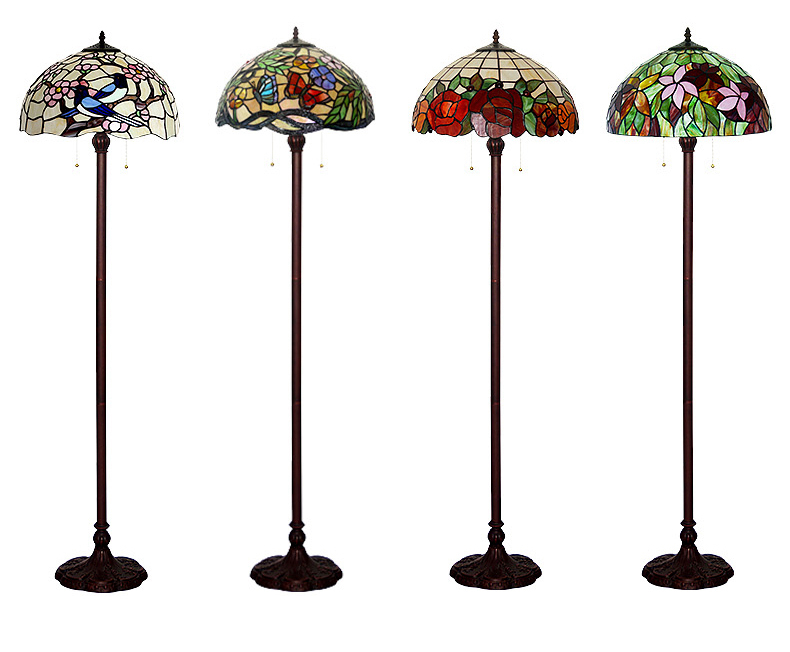 FUMAT Tiffany Style Stained Glass Handcrafted Floor Lamp - Romantic Butterfly Bush Design