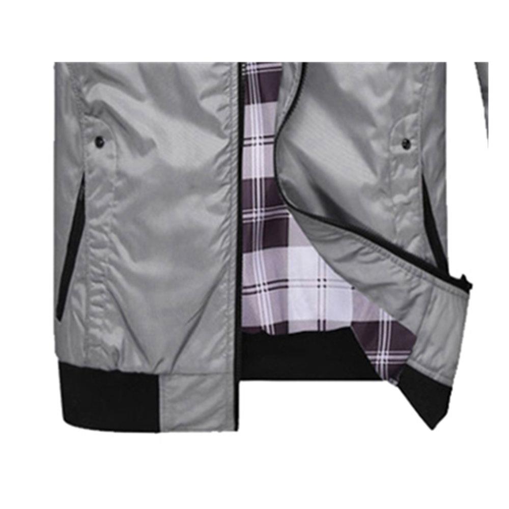 CA1235 Men's Autumn Winter Classic Casual Jacket (Standing Collar Tartan Pattern Polyester Coat Size M) - Gray
