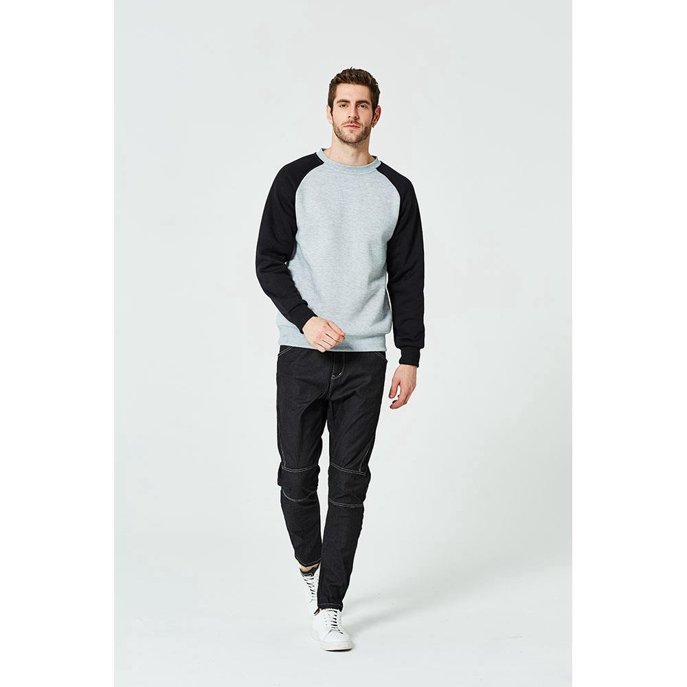 WY40 Men's Autumn Basic Casual Round Neck Sweatshirt (Color Block Cotton Pullover Shirt Size M) - Light Gray