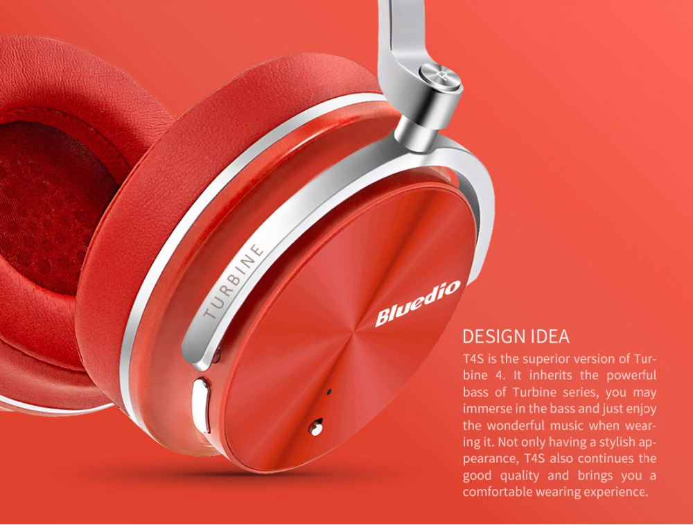 Bluedio T4S Wireless Bluetooth Headphones with Mic Active Noise Cancelling - Black