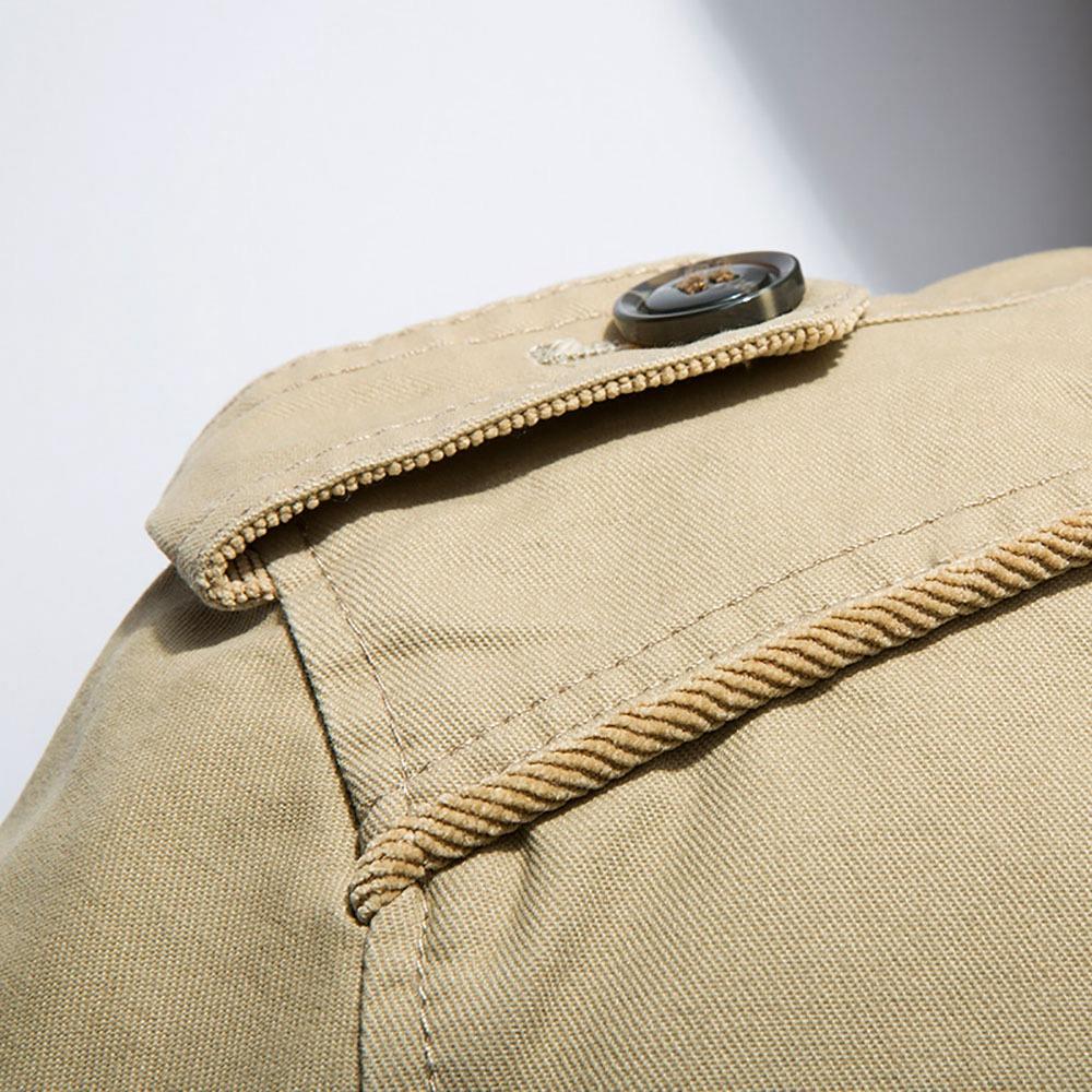 CAH8808 Men's Autumn And Winter Leisure Long Cotton Jacket (Thick Trench Coat Size L) - Light Khaki