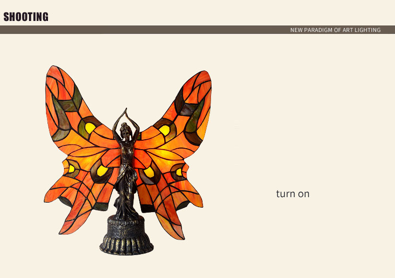 FUMAT Tiffany Style Stained Glass Handcrafted Table Lamp - Creative Butterfly Girl Design