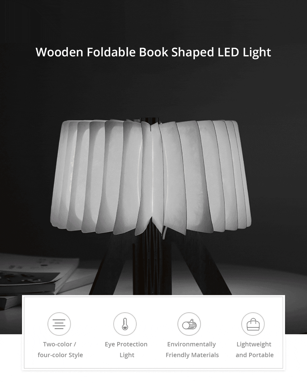 Wooden Foldable Book Shaped Light USB LED Book Bedside Lamp Letter Shape Night Light - Warm Light