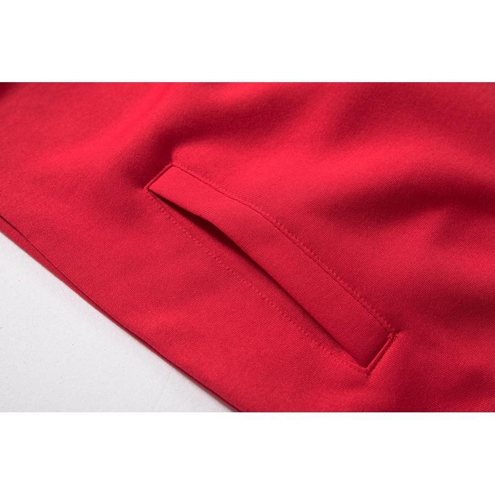 WY36 Men's Casual Color Block Zipper Design Cotton Hoodie Size XL - Red and Black