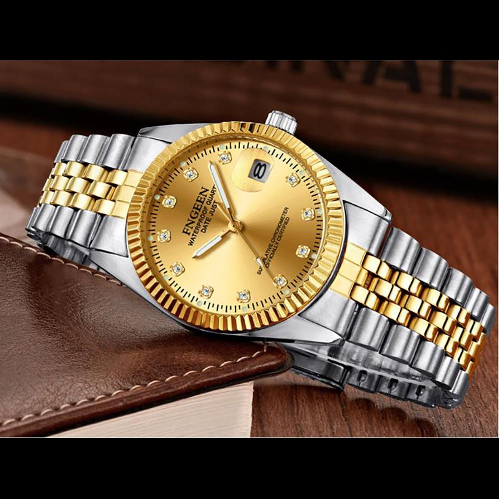 W7008 LAGMEEY Men's Business Wrist Watch Large Dial Calendar Quartz Movement Stainless Steel - White