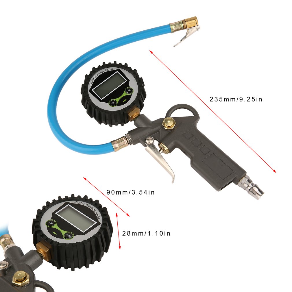 Air Tire Inflator Gun Digital Tire Pressure Gauge With Hose Connector Plug - Black + Blue