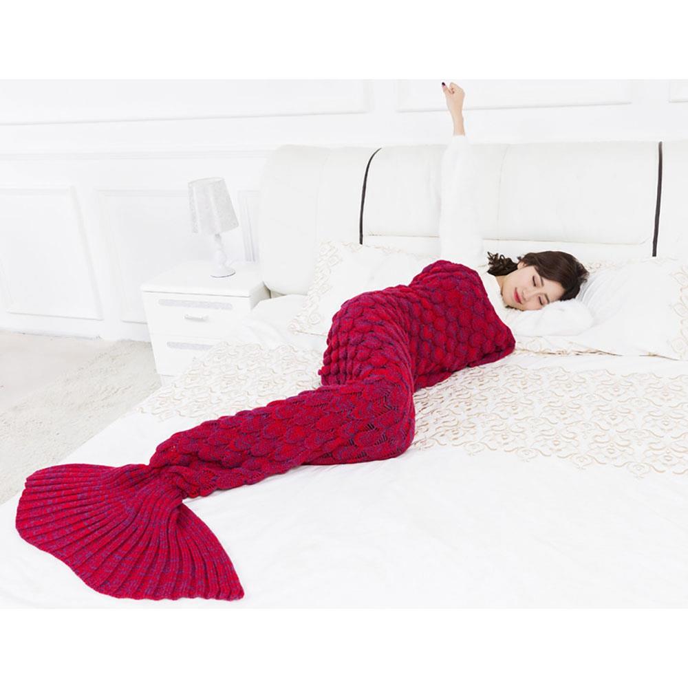 Creative Mermaid Tail Blanket Fish Scales Knitting Soft Comfortable Sleeping Blankets - Red (Size 180*90 CM)