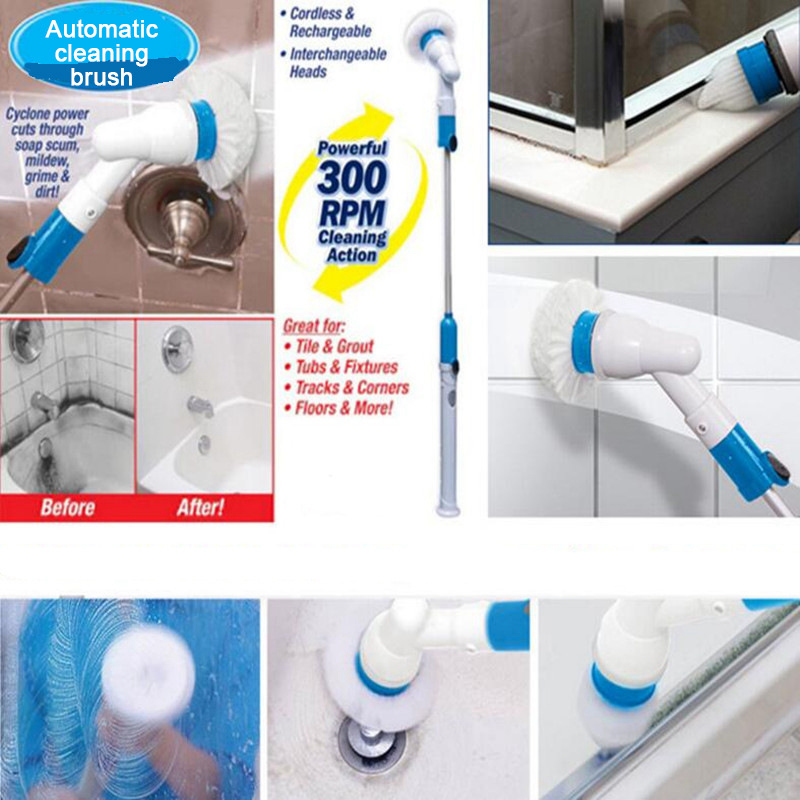 Electric Spin Scrubber Multi-function Automatic Cordless Cleaning Brush Household Cleaning Set - UK Plug