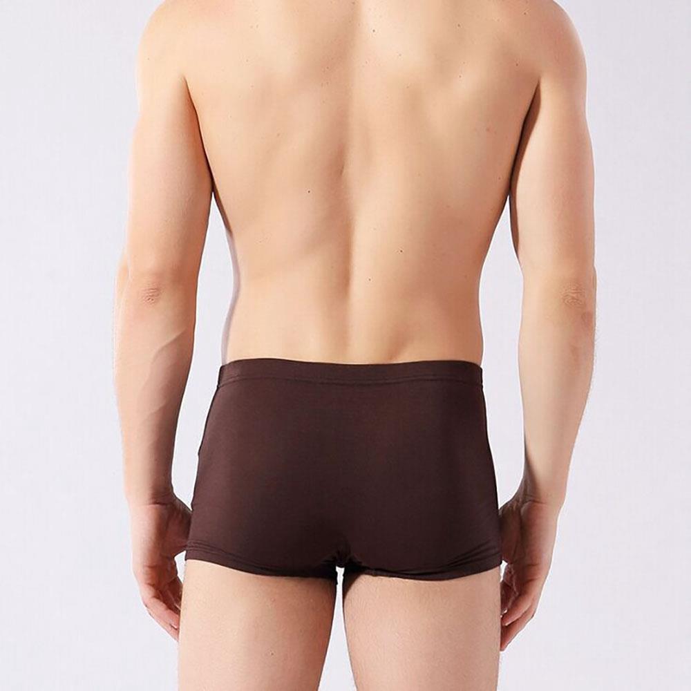 C811 Men Sexy Breathable U Convex Solid Color Elastic Boxers Underwear Size L - Dark Brown