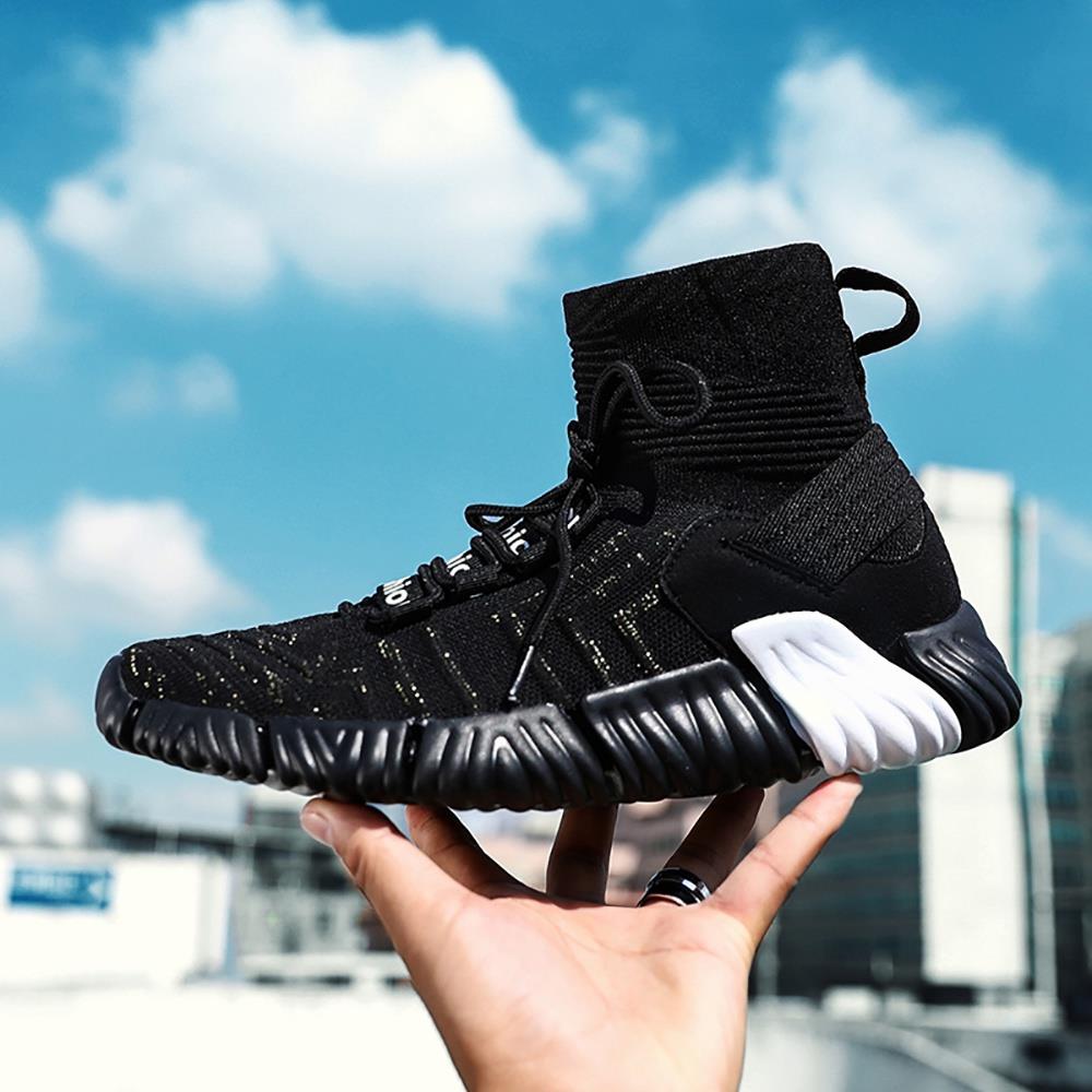 Men Outdoor Tennis Shoes Running Shoes Mesh Casual Shoes Flying Woven Upper Size EU 39.5 - Black