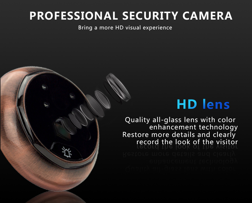 Danmini YB-43HD-MW Digital Peephole Viewer Camera 1MP 4.3 inch PIR Motion Sensor IR Night Vision Door Bell - Gold