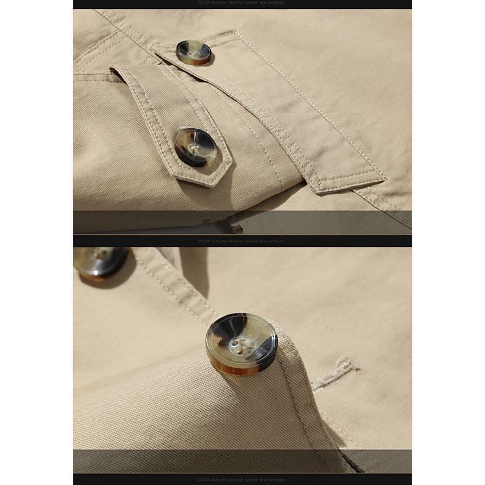CA1306 Men's Autumn Winter Casual Windbreaker (Leisure Cotton Jackets Outerwear Trench Coat Size L) - Khaki