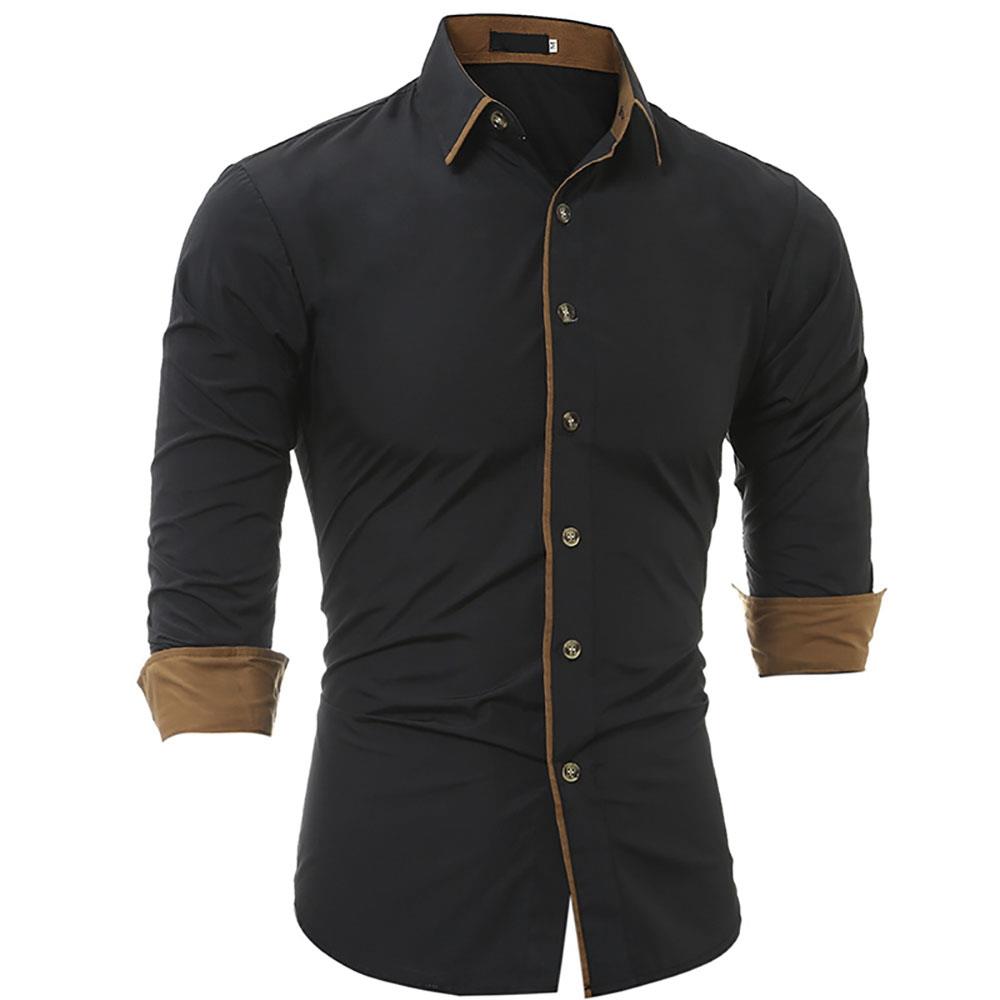 Men's Casual Shirt Long Sleeve Slim Fit (Size M) - Black