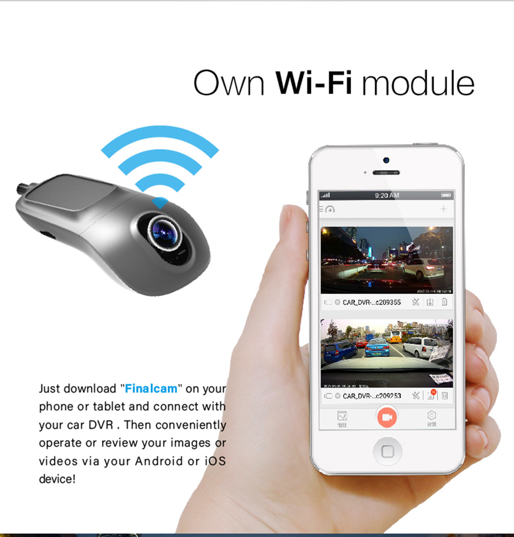 RS200 Top HD Hidden Universal Wifi Car DVR (Sony IMX323 1080P HD 170 Degree Wide Angle Lens Built-in Wi-Fi Module) - Black