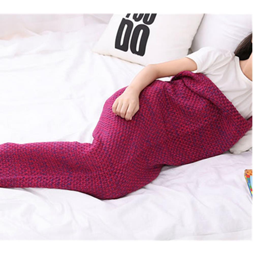 Children Mermaid Tail Blanket Fish Scales Knitting Soft Comfortable Blankets - Fuchsia (Size 70*140cm)