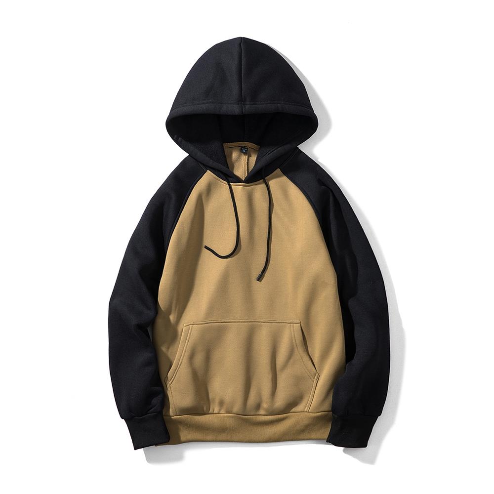 WY39 Men's Autumn Winter Raglan Hoodie (Color Block Breathable Size M) - Khaki