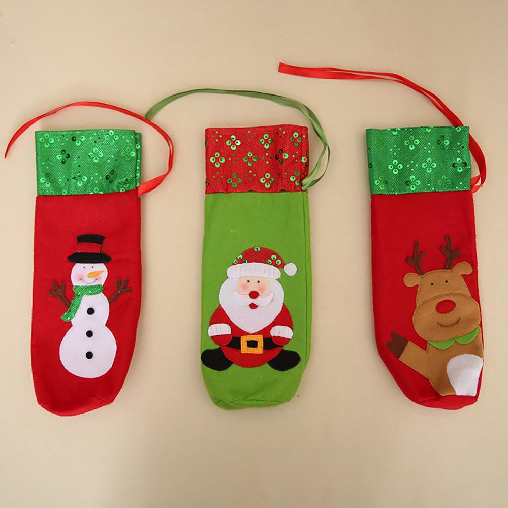 Christmas Wine Bottle Bags Gifts Champagne Sequins Bags - Santa Claus