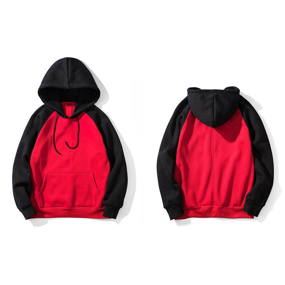 WY39 Men's Autumn Winter Raglan Hoodie (Color Block Breathable Size M) - Red