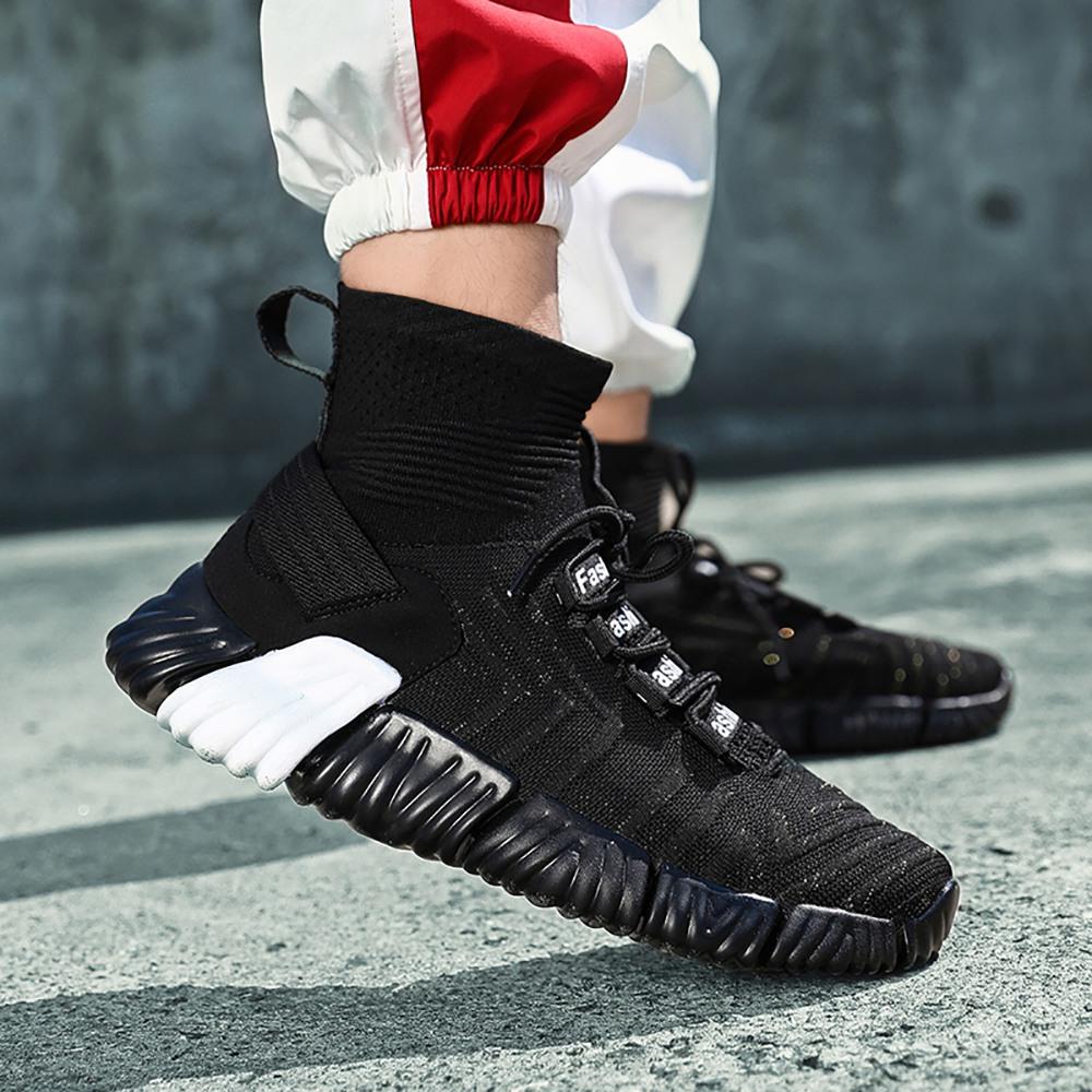 Men Outdoor Tennis Shoes Running Shoes Mesh Casual Shoes Flying Woven Upper Size EU 39.5 - Black