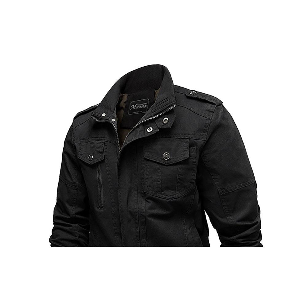 CA806 Men's Autumn Winter Casual Stand Collar Cotton Bomber Jacket Size M - Black