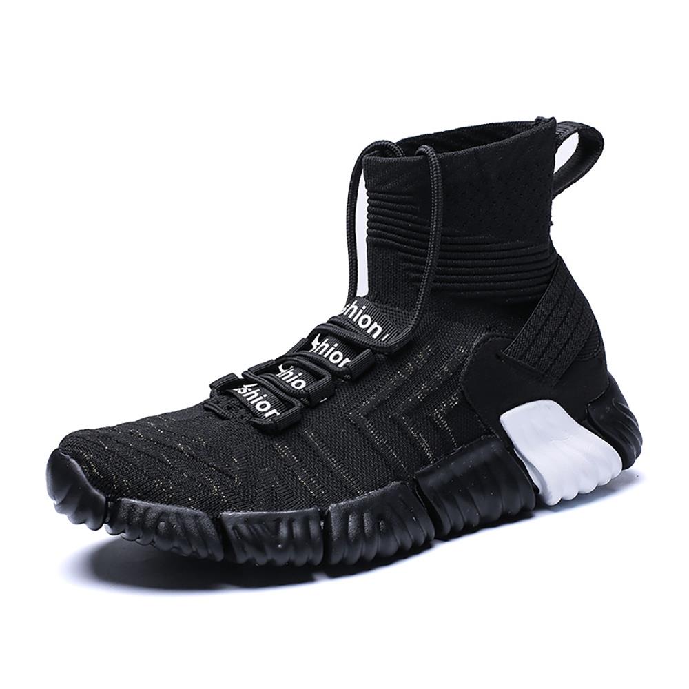 Men Outdoor Tennis Shoes Running Shoes Mesh Casual Shoes Flying Woven Upper Size EU 39.5 - Black
