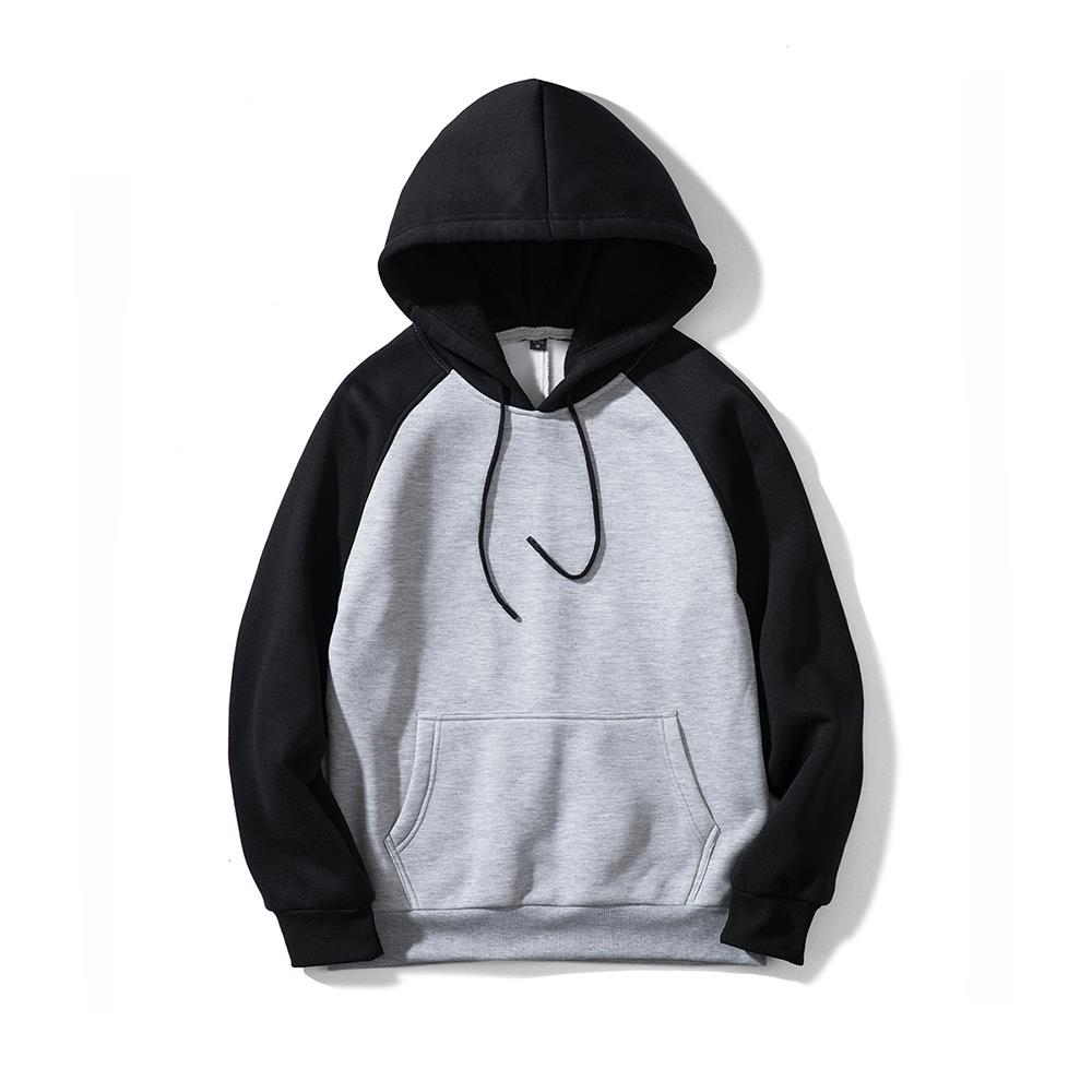 WY39 Men's Autumn Winter Raglan Hoodie (Color Block Breathable Size M) - Light Gray