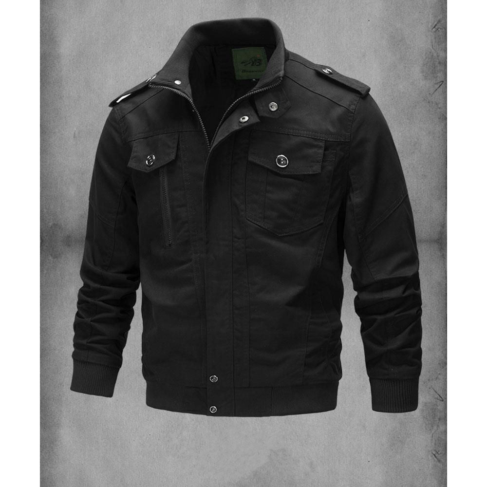 CA806 Men's Autumn Winter Casual Stand Collar Cotton Bomber Jacket Size M - Black